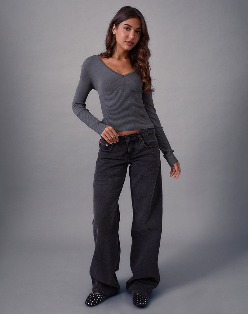 Image of Darya Long Sleeve Knit Top in Slate Grey