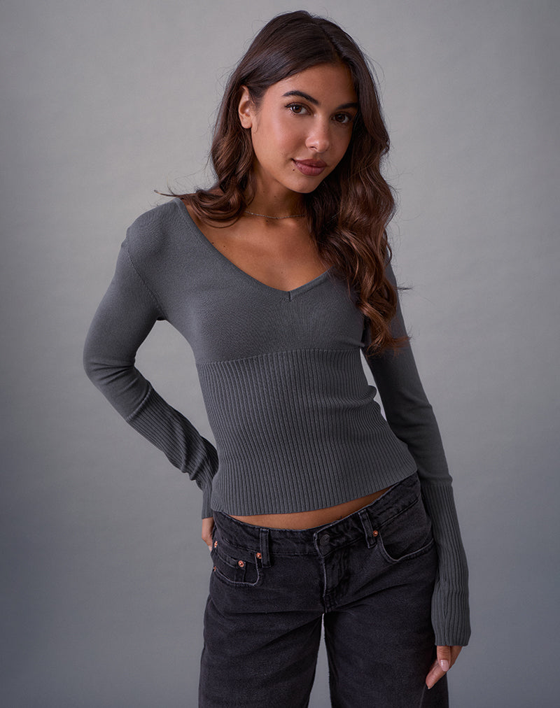 Image of Darya Long Sleeve Knit Top in Slate Grey