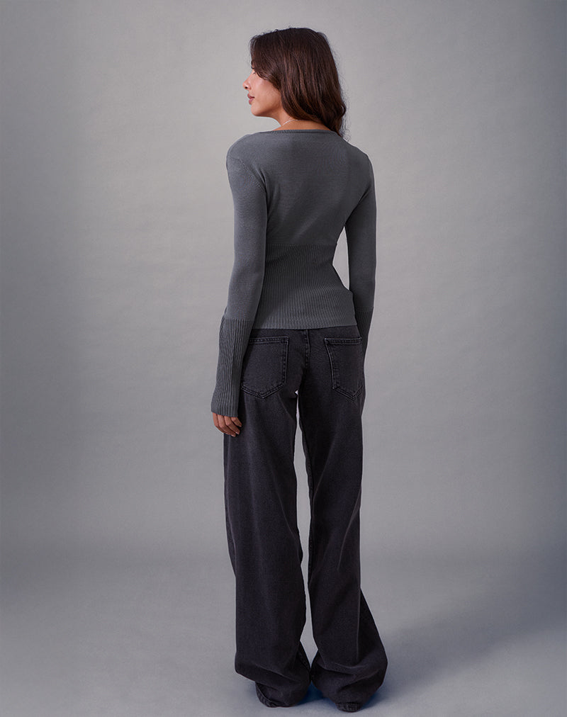 Image of Darya Long Sleeve Knit Top in Slate Grey