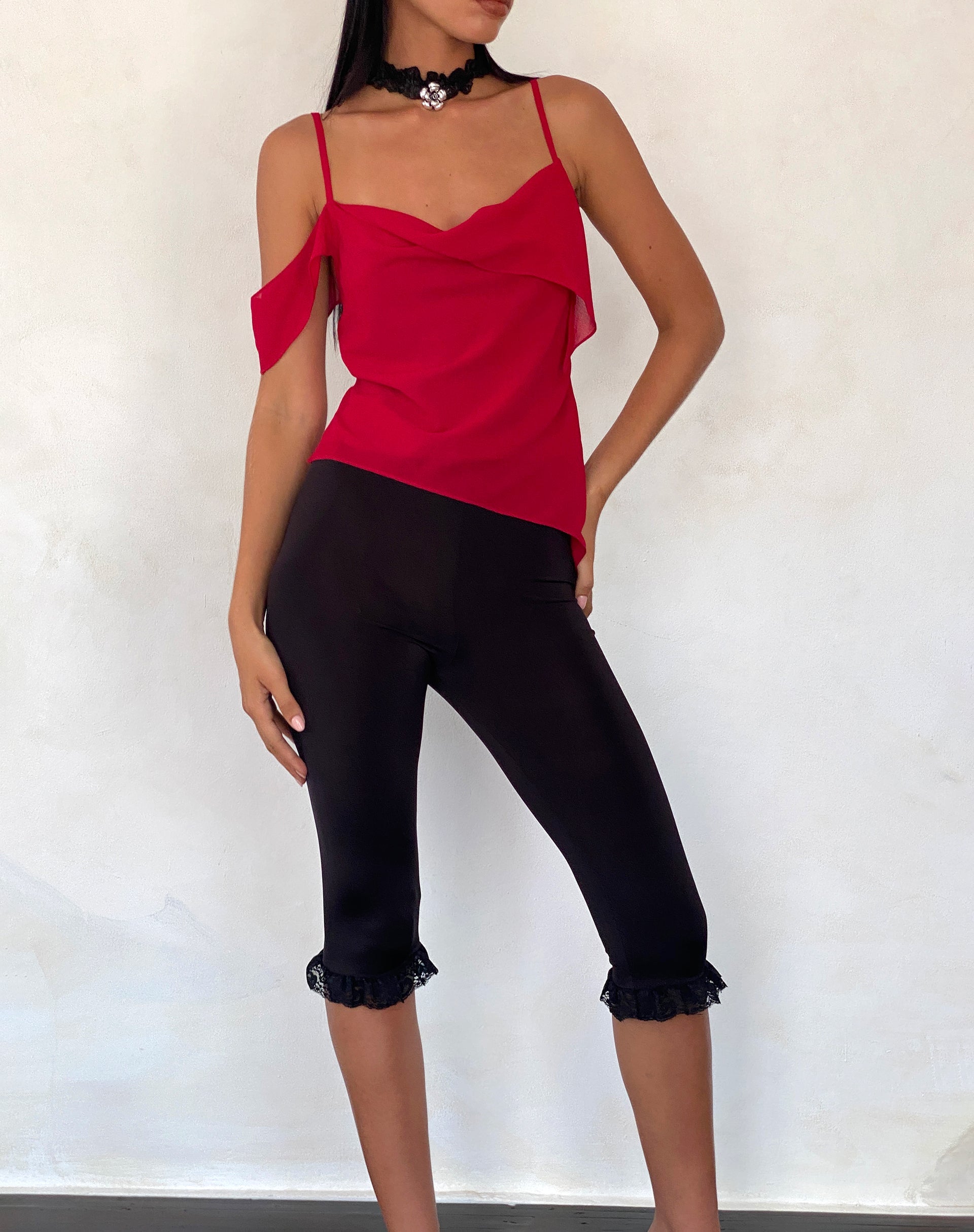 Red chiffon hot sale pants