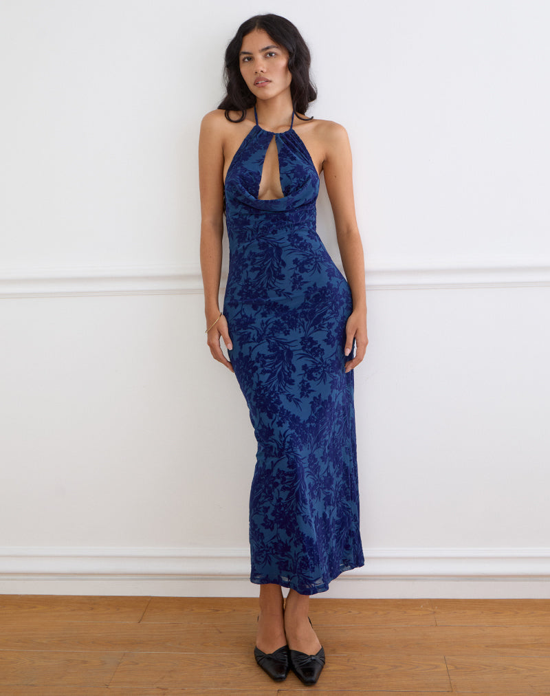 Image of Dawn Maxi Dress in Midnight Leaf Flock Navy