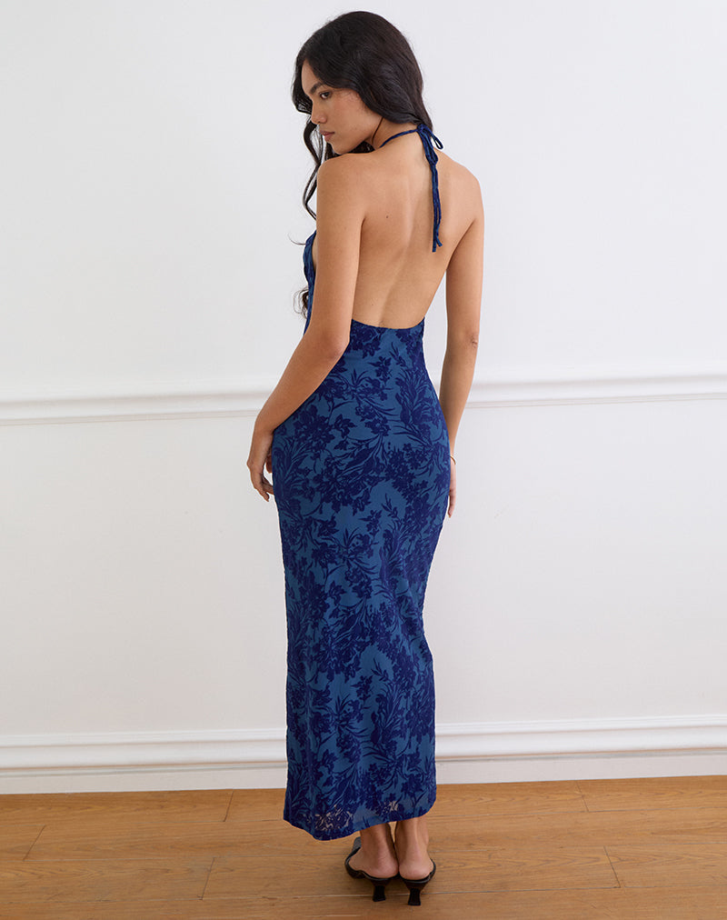 Image of Dawn Maxi Dress in Midnight Leaf Flock Navy