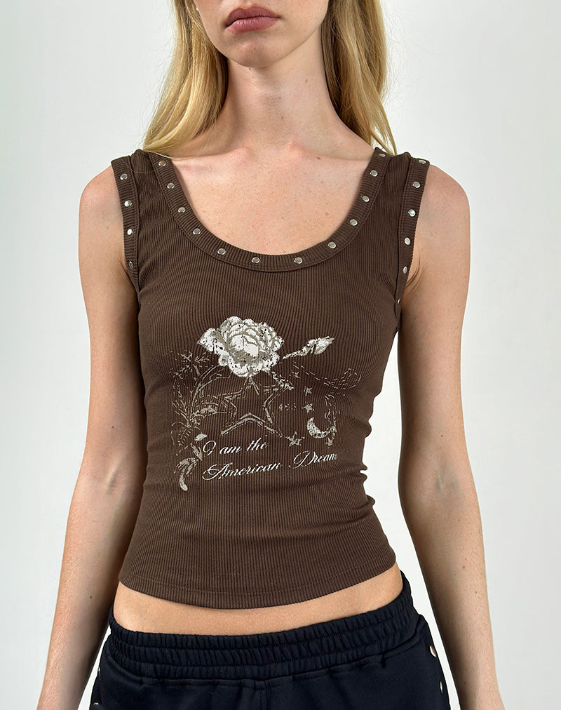 Image of Daxio Vest Top in Cocoa American Dream with Studs