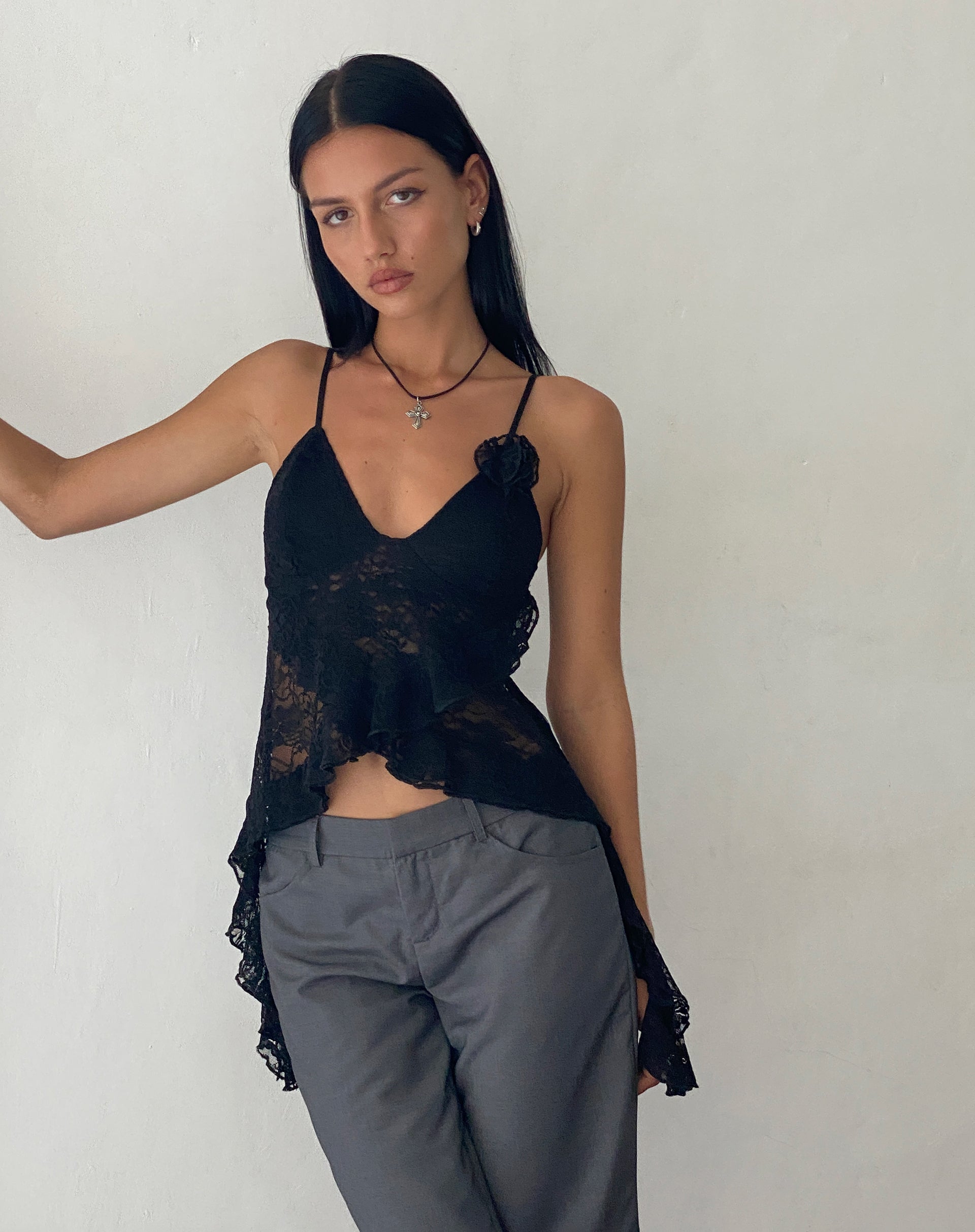 Image of Daytona Ruffle Top in Lace Black