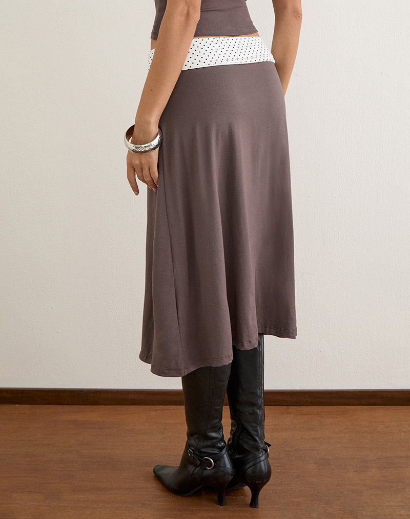 Image of Adah Midi Skirt in Peppercorn with White Polka Dots Waistband