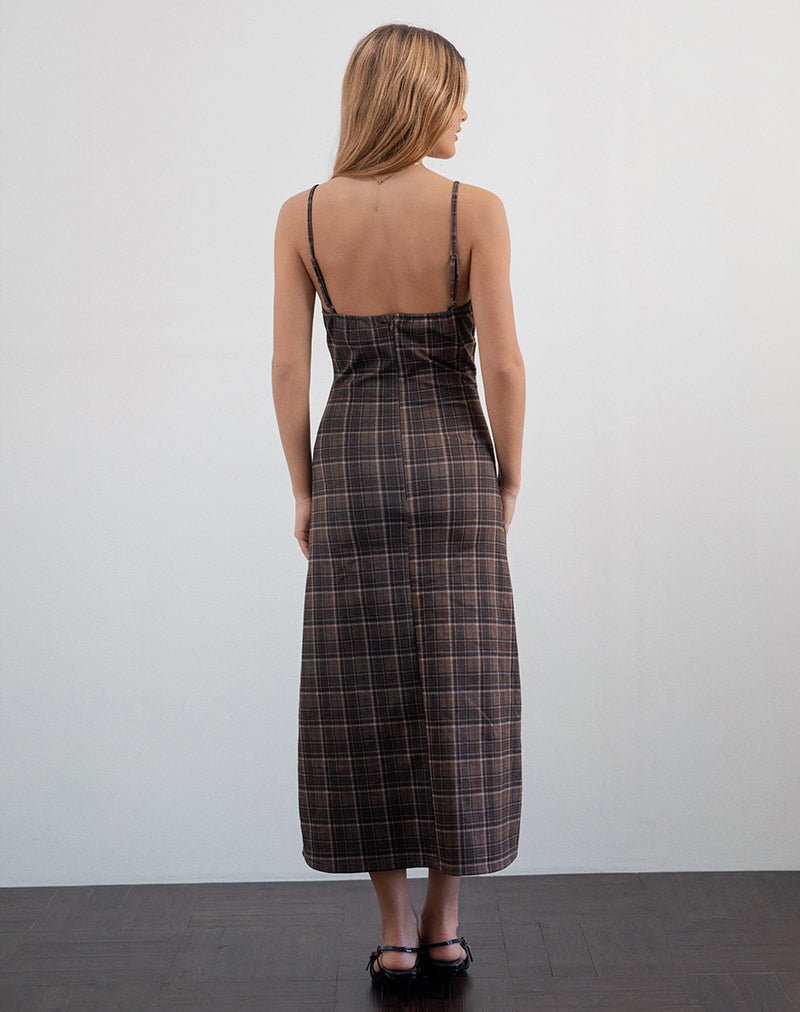 Image of Delfina Midi Dress in Lace Brown Check