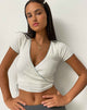 image of Delilah Wrap Top in White Pointelle Knit