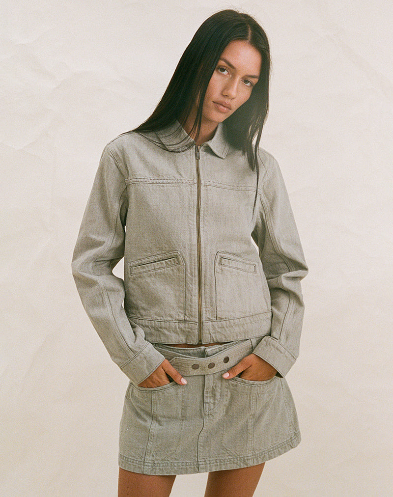 Image of Denim Cinch Jacket in Oat