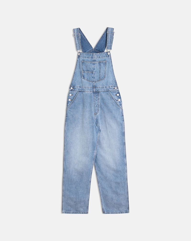 Denim Dungaree in Bright Blue Used