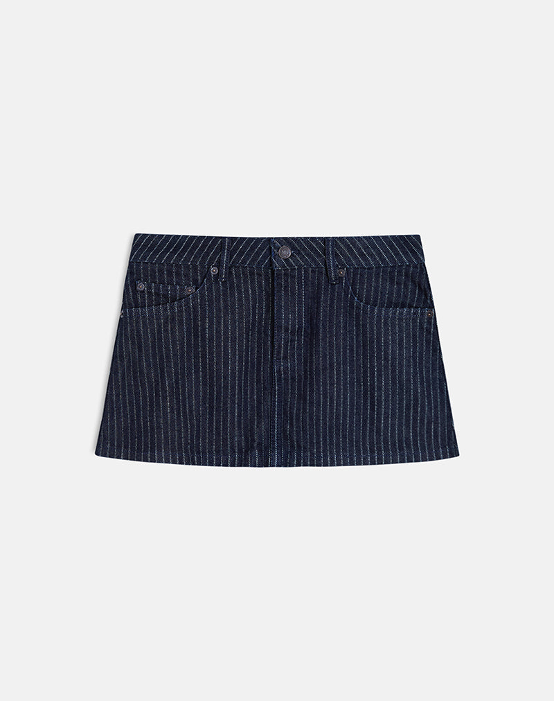 Image of Denim Mini Skirt in Stripe Indigo