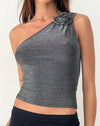 Image of Derse One Shoulder Top in Silver with Rosette