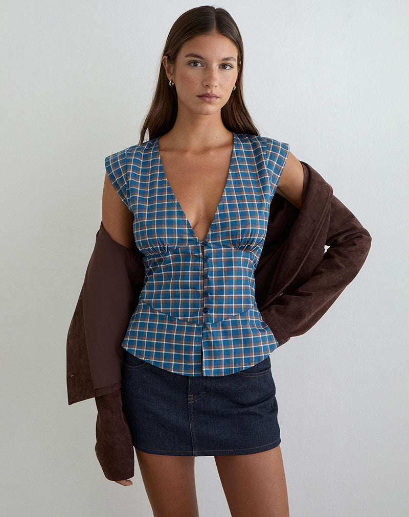 Blusa Devlon en azul tartán medio