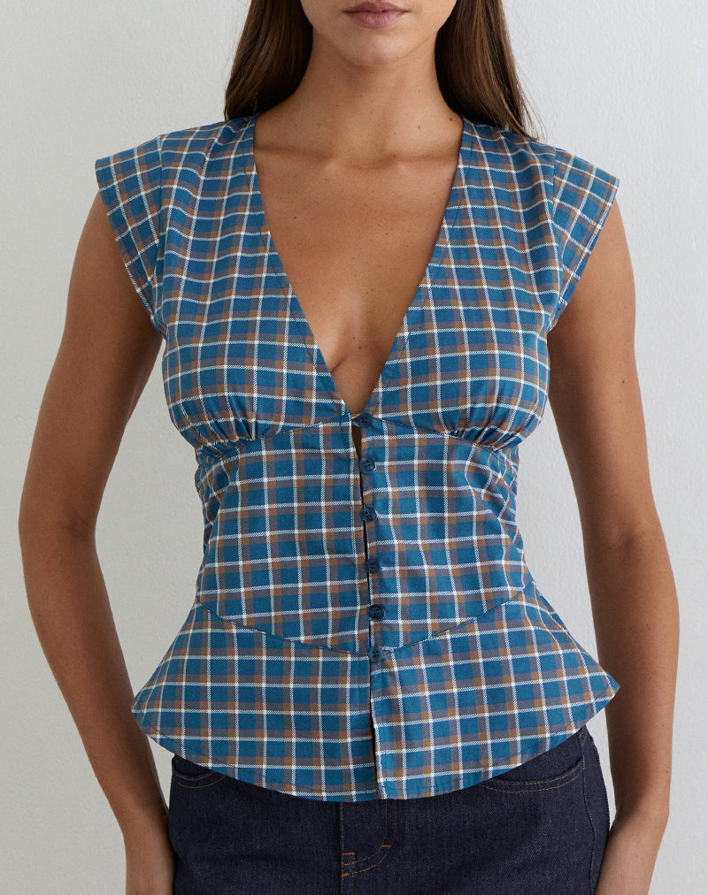 Devlon Blouse in Medium Tartan Blue