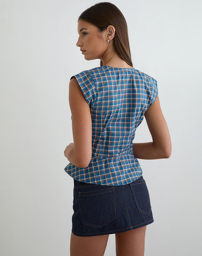 Image of Devlon Blouse in Medium Tartan Blue