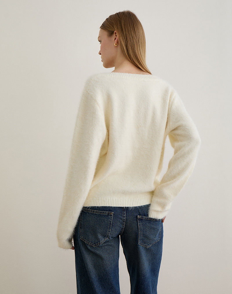 Image of Dikara Jumper with Scarf in Knit Off White