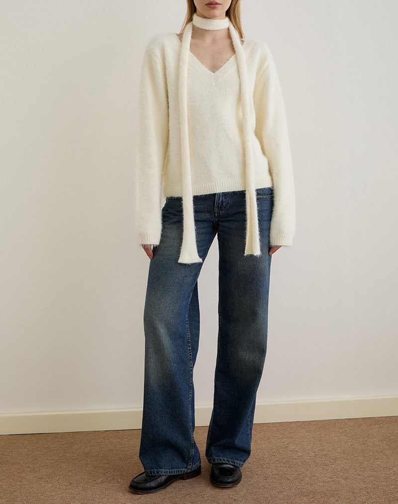 Image of Dikara Jumper with Scarf in Knit Off White