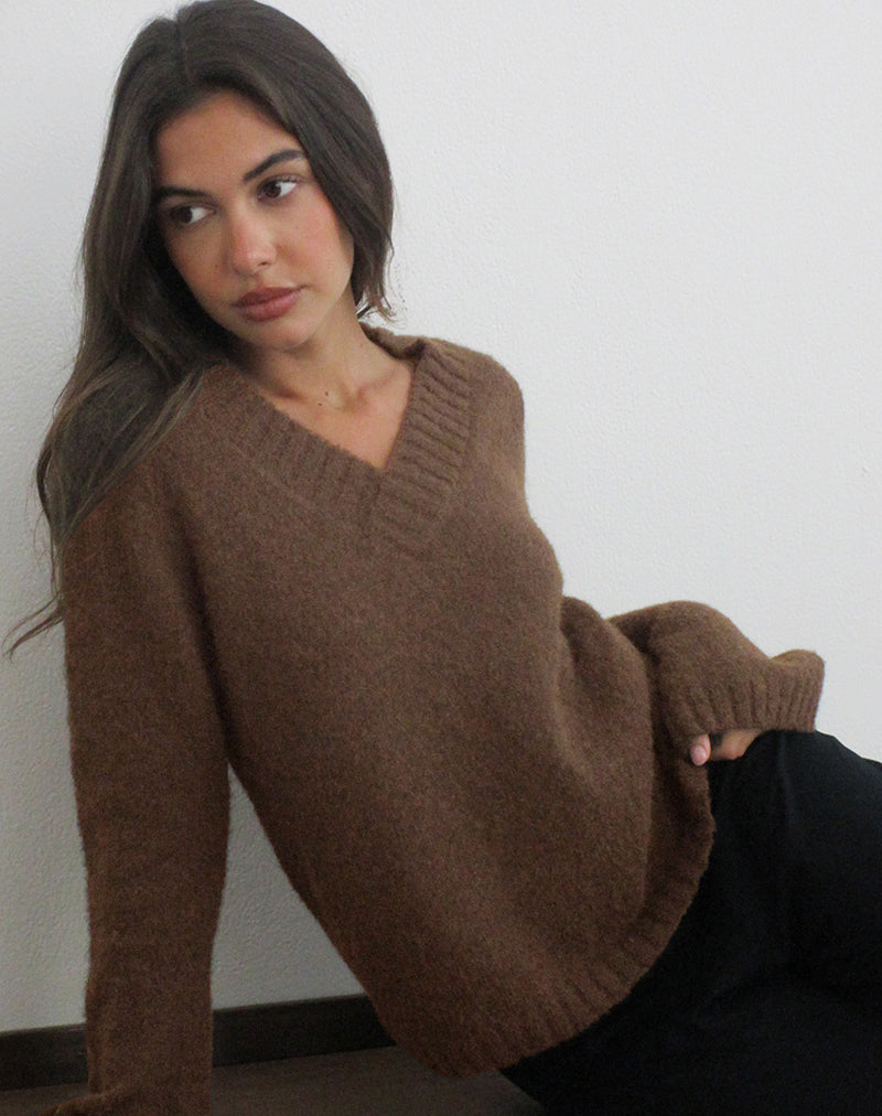 Pull Dinesa en maille marron chocolat