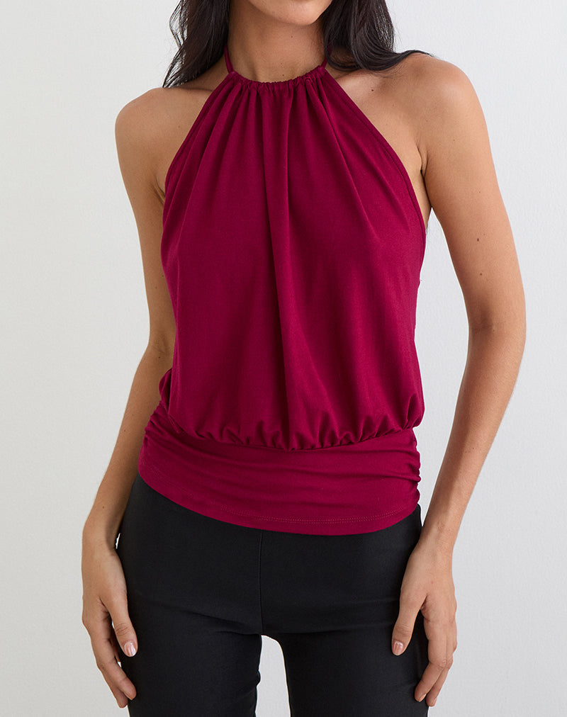 Diraka High Neck Top aus Rayon-Jersey in Burgunderrot