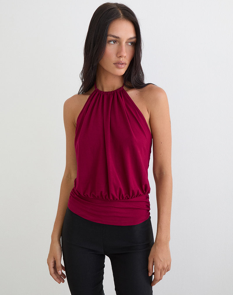 Diraka High Neck Top aus Rayon-Jersey in Burgunderrot