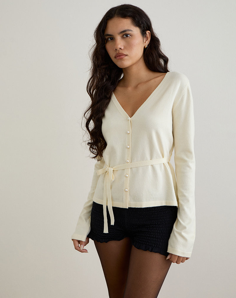 Divya Cardigan with Tie in Knit Cream