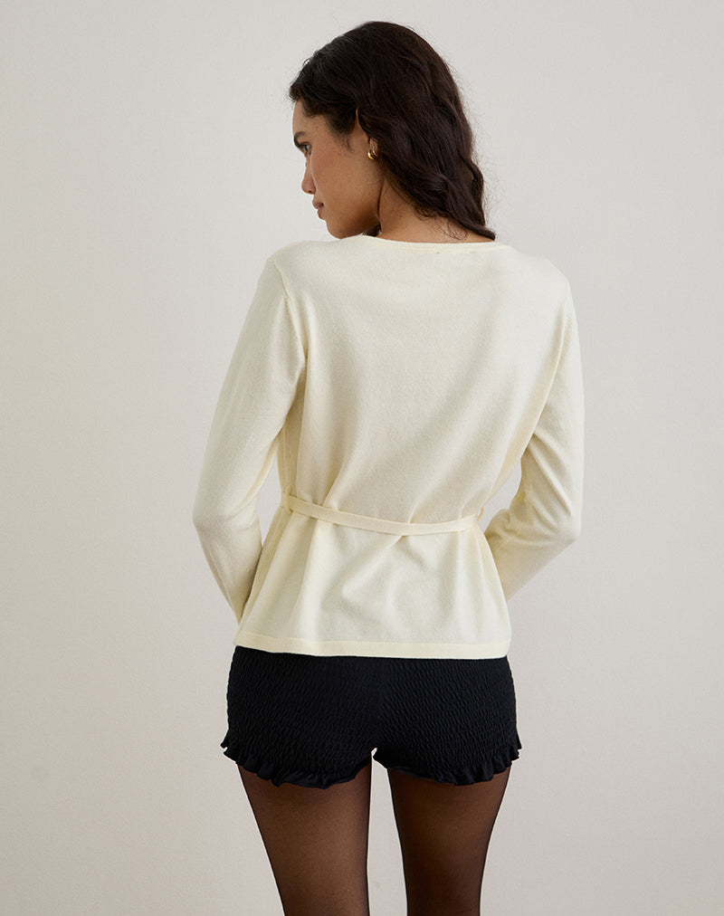 Image of Divya Cardigan with Tie in Knit Cream
