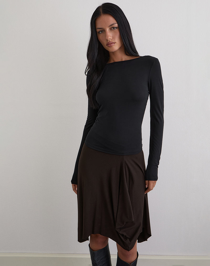 Image of Diya Long Sleeve Twist Back Top in Cupro Black