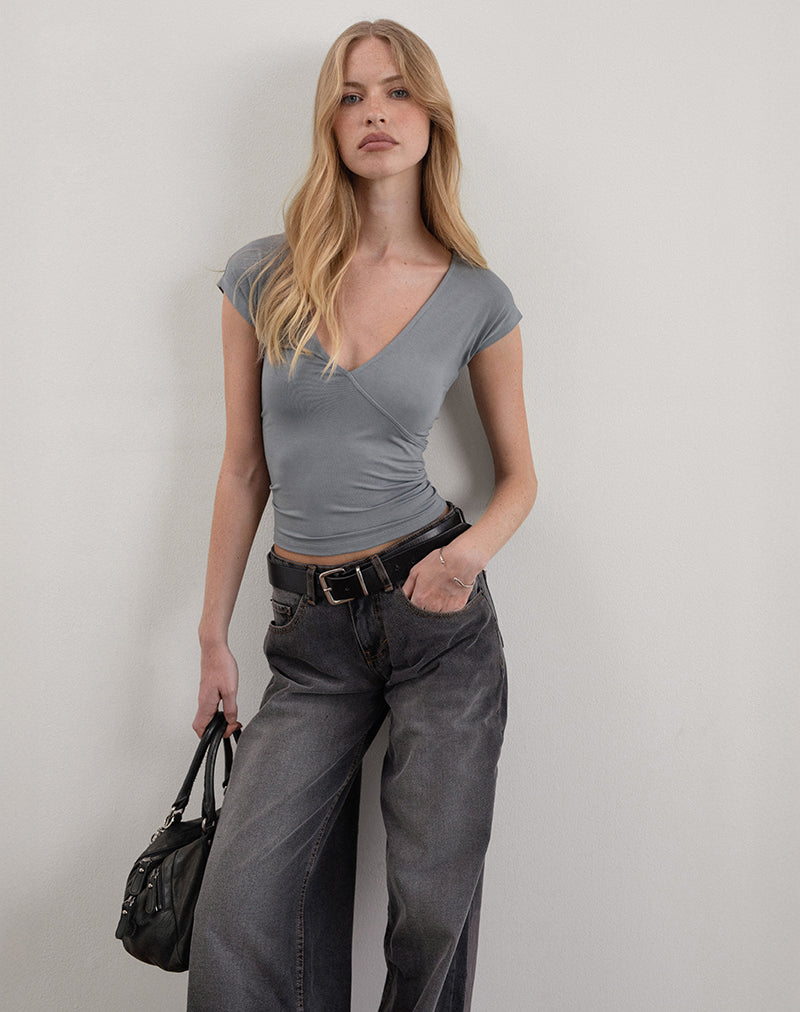 Dolores Wrap Top in Rayon Jersey Grey