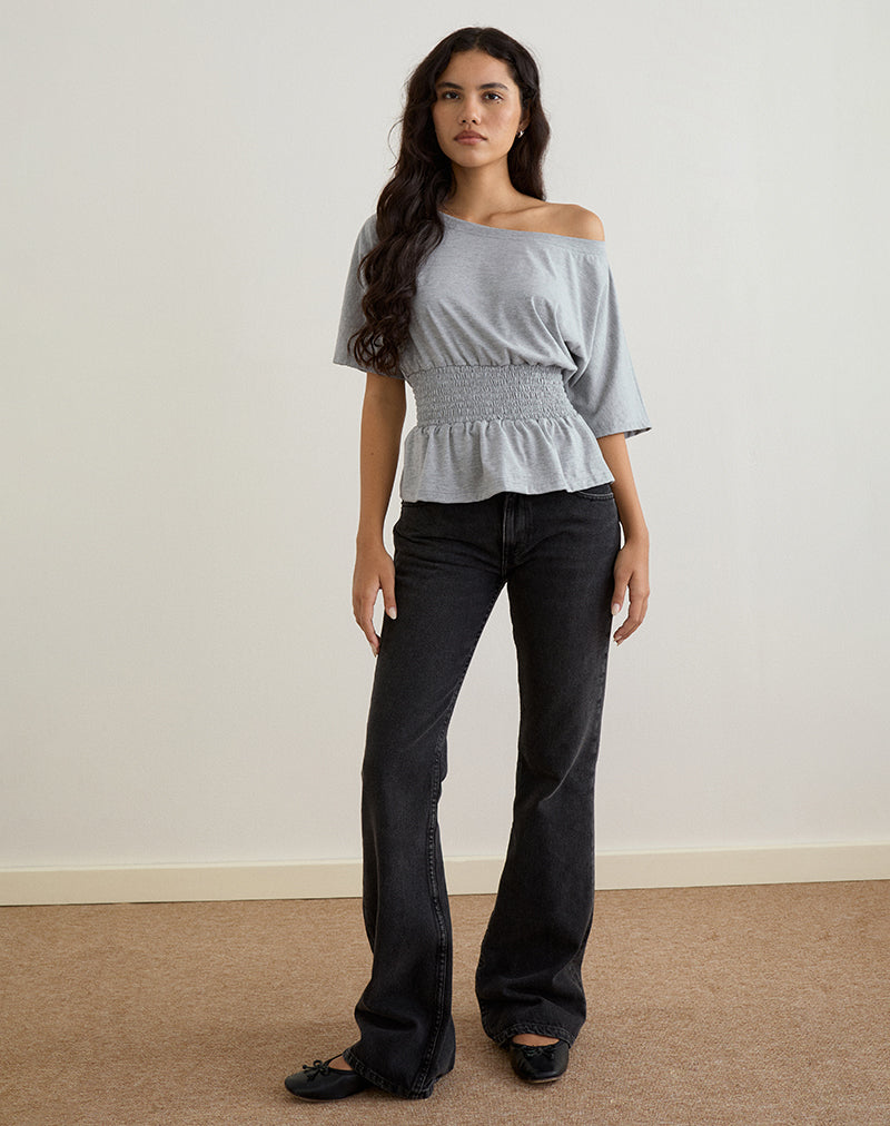 Domani Off the Shoulder Top in Grey Marl
