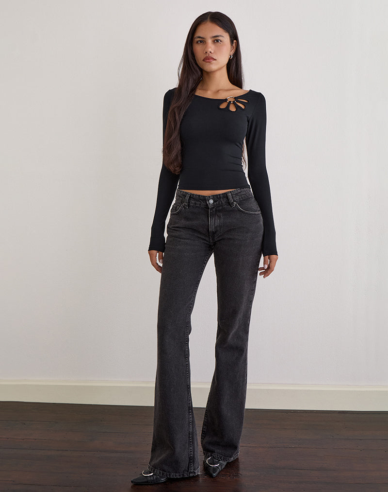 Donela Long Sleeve Top in Flower Ring Black