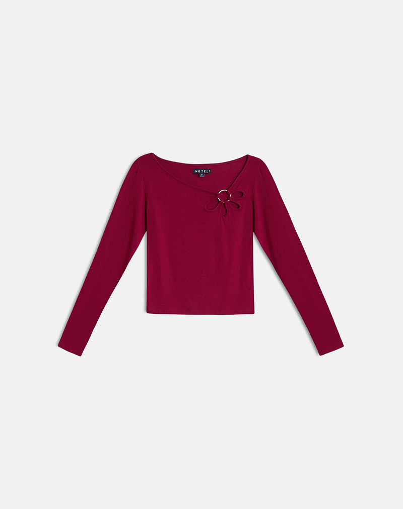 Image of  Donela Long Sleeve Top in Flower Ring Burgundy