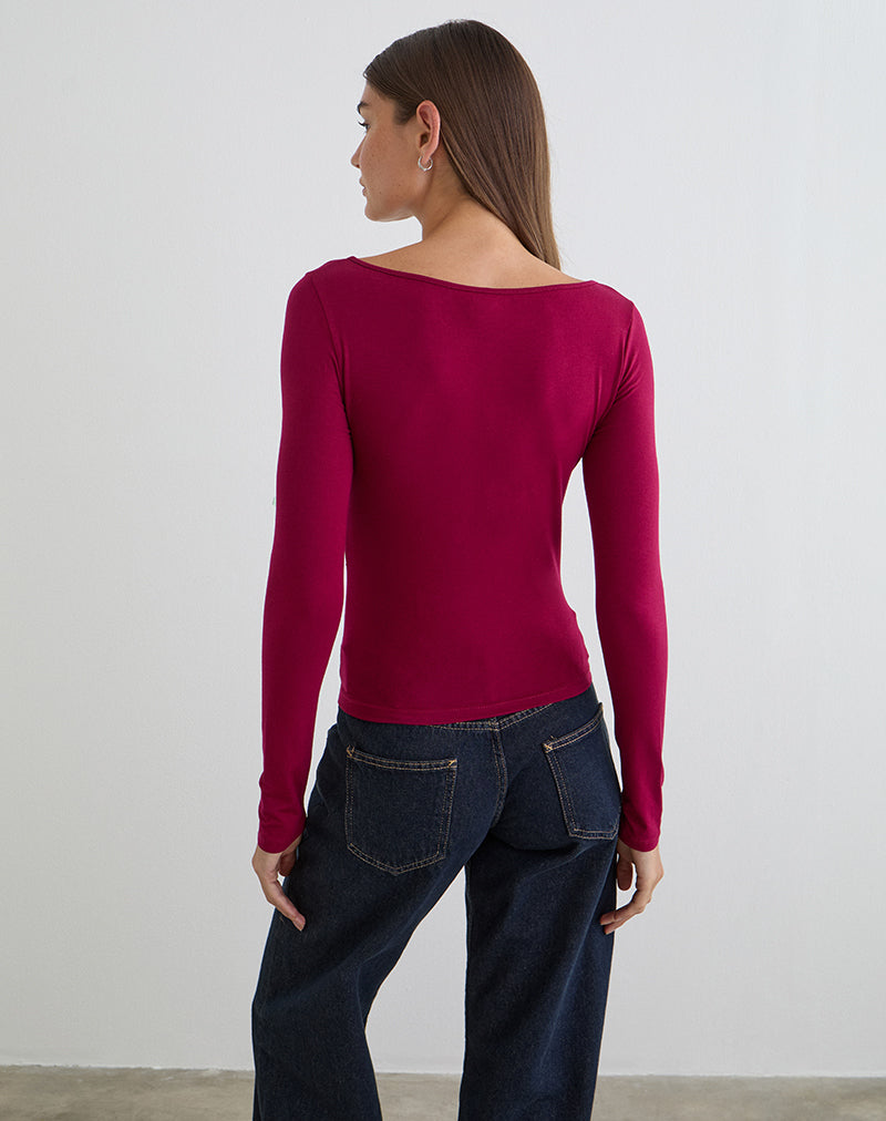 Image of  Donela Long Sleeve Top in Flower Ring Burgundy
