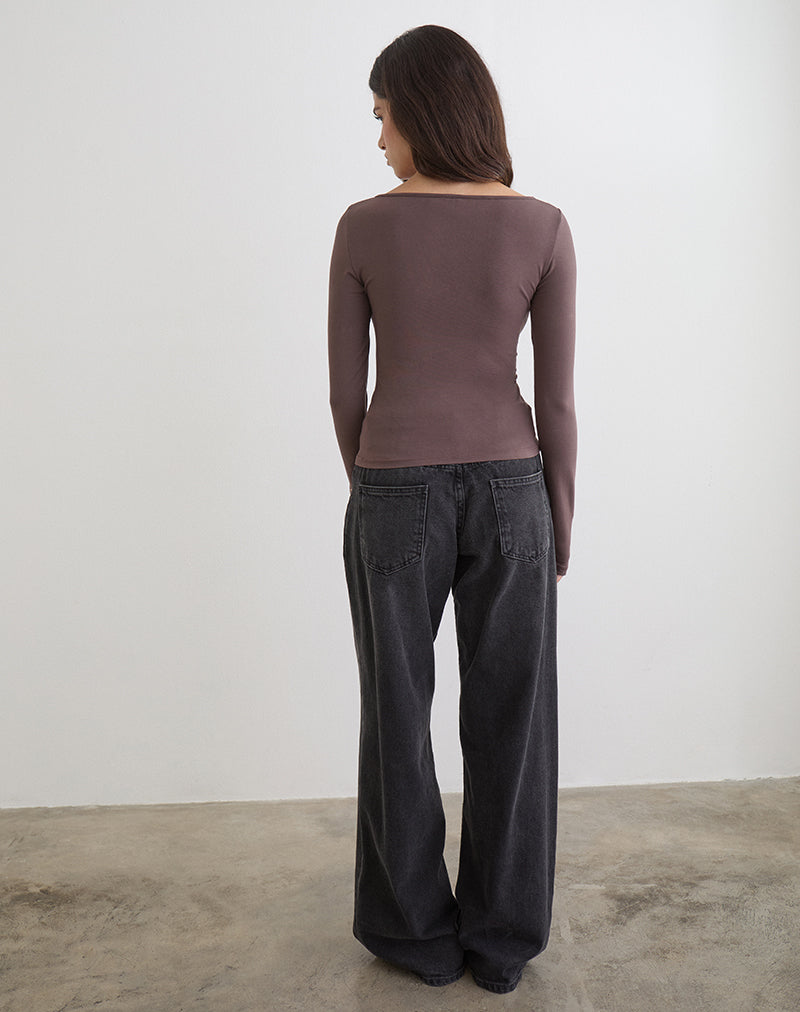 Image du haut à manches longues Donela avec anneau fleuri en quartz café