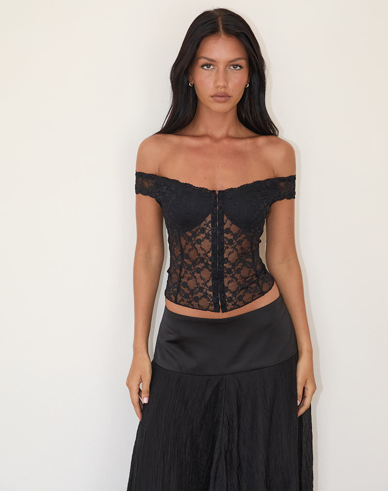 Image of Dovica Corset Top in Black Canina Rose Lace