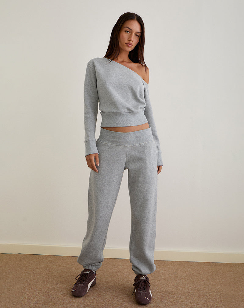 Doxia One Shoulder Sweatshirt in Grey Marl
