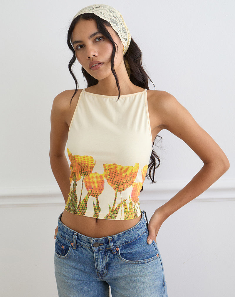 Dudley Vest Top in Buttermilk Blurry Tulip