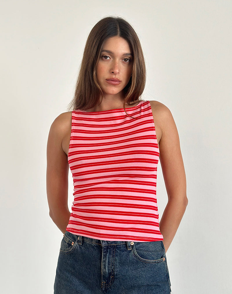 Image of Dudley Vest in Pink and Red Stripe