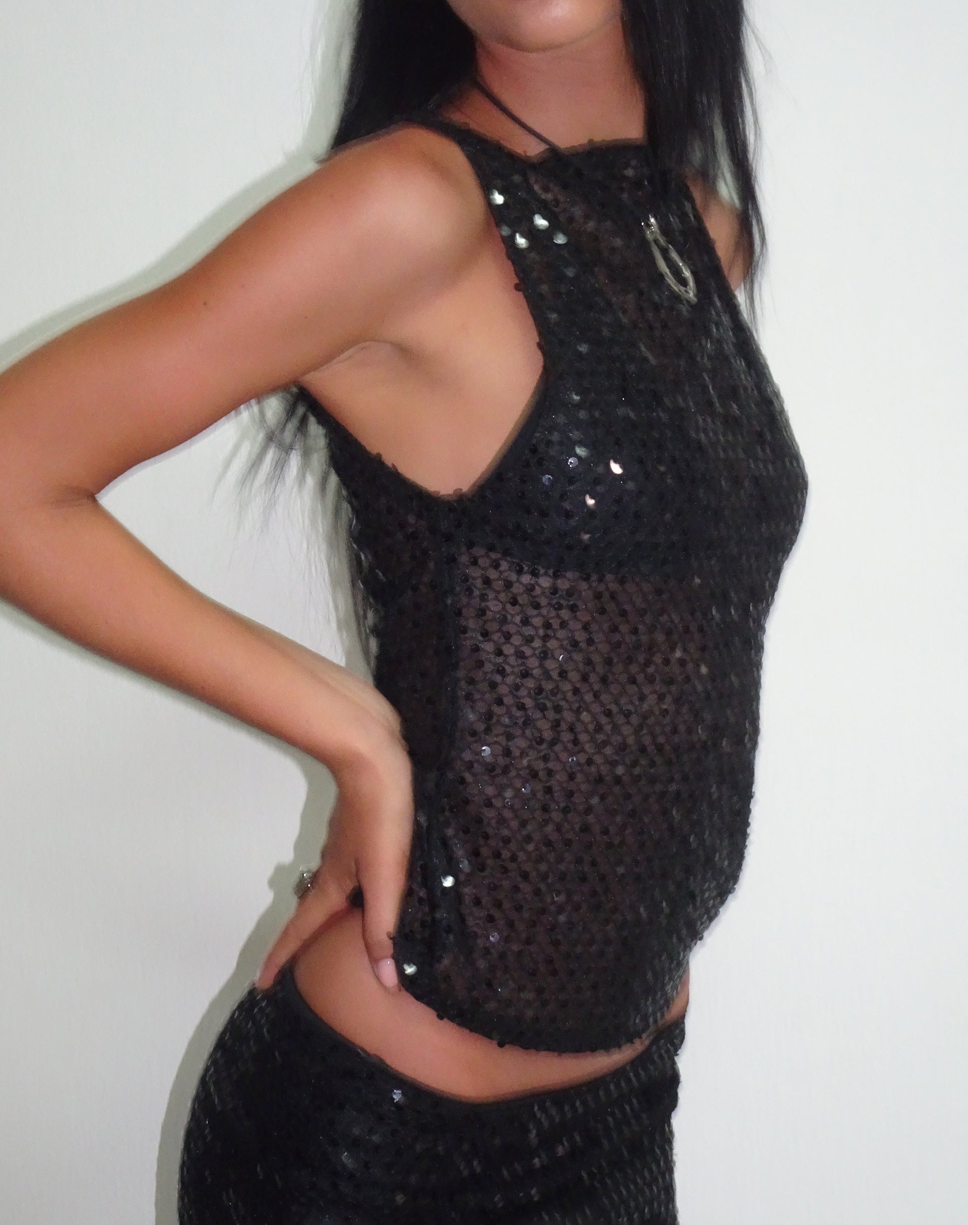 Image of Dudley Vest Top in Sequin Knit Black