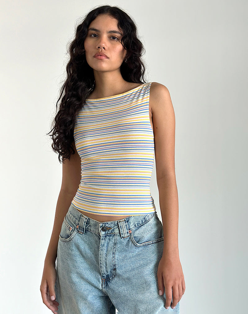 Dudley Vest in Blue, White and Yellow Stripe