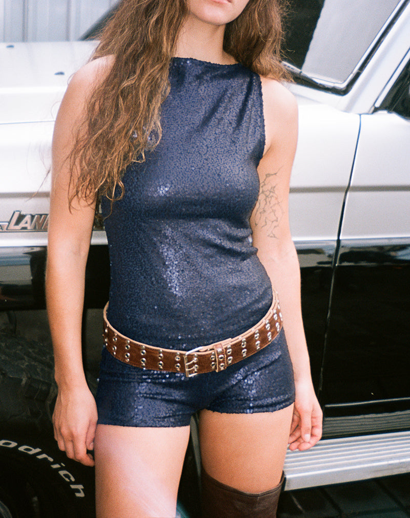 Image of Erna Micro Short in Drape Sequin Navy