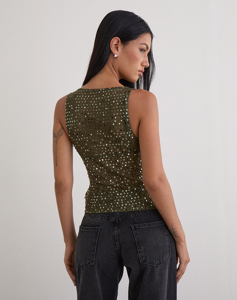 Immagine di Dudley Gilet Top in maglia di paillettes Olive