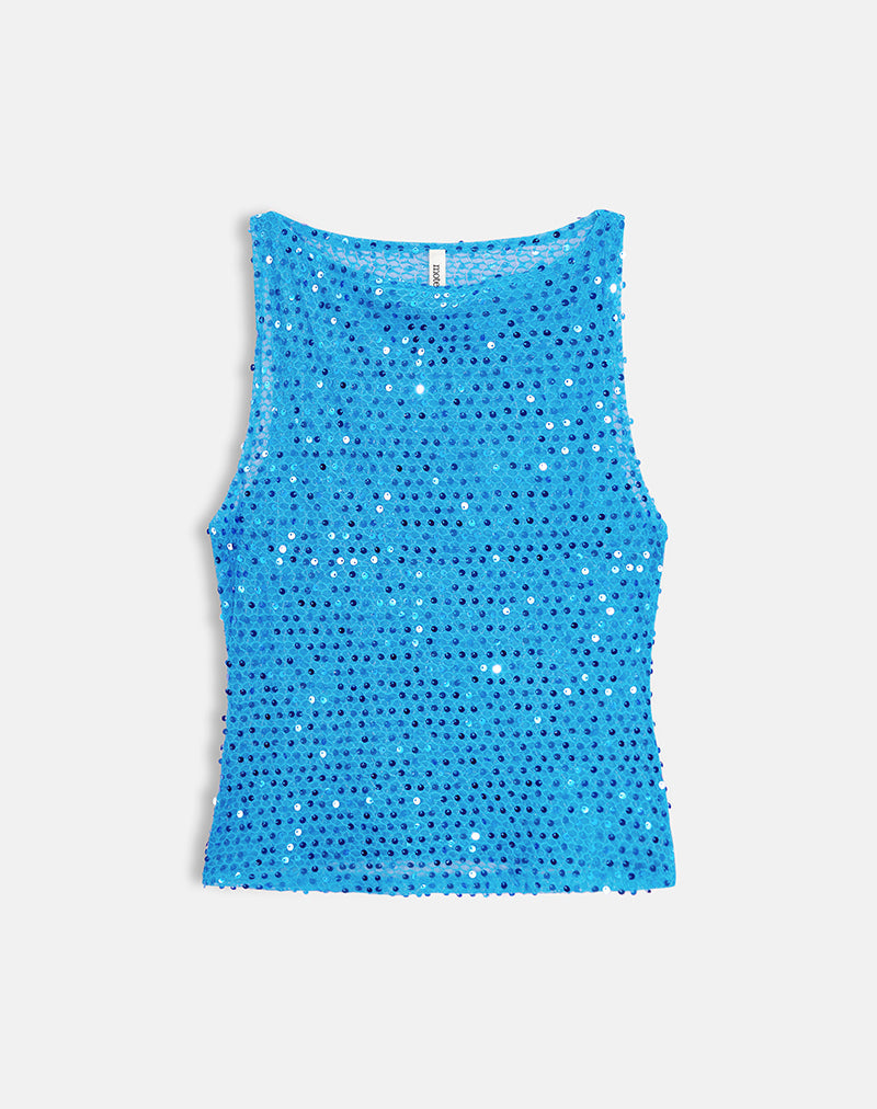 Image of Dudley Vest Top in Sequin Knit Blue