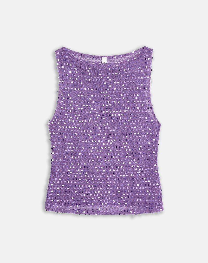 Photo du débardeur Dudley en maille à paillettes violette