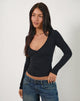 Image of Dulcet Ribbed Plunge Long Sleeve Top in Black