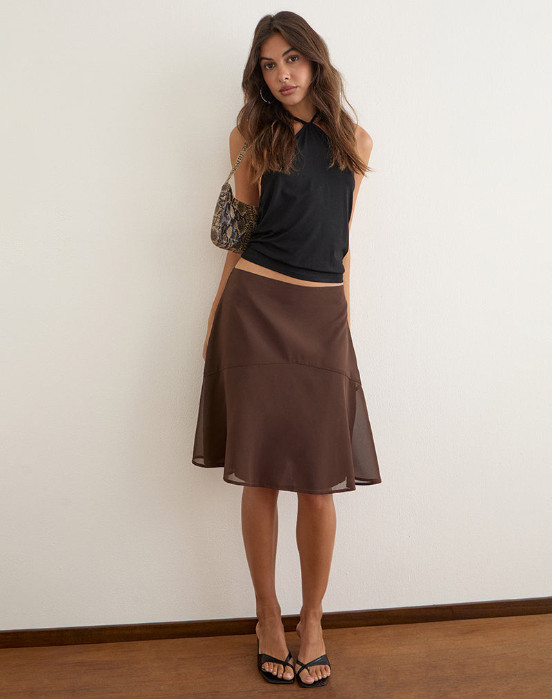 Abbildung des Namora-Midirocks aus braunem Chiffon