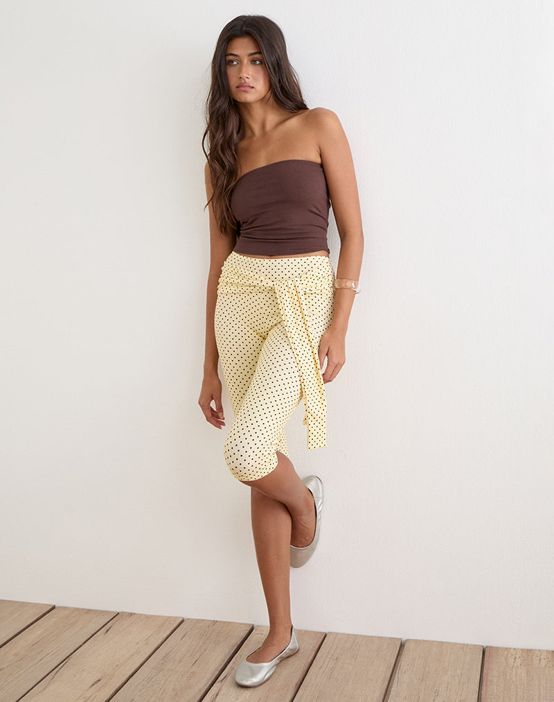 Effy Tie Side Capri in Butter Yellow with Micro Polka Dots