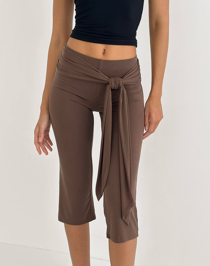 Image of Effy Tie Side Capri in Cupro Bitter Chocolate