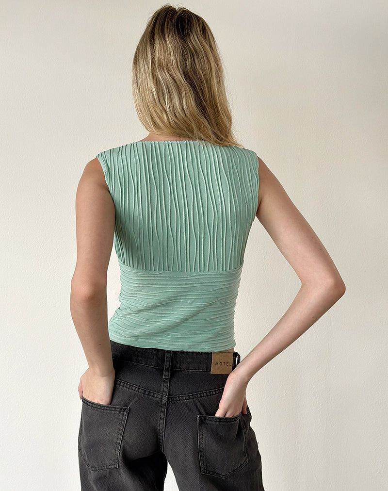 Image of Ekila Plunge Top in Textured Jersey Teal