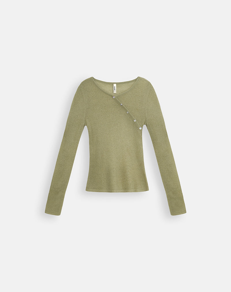 Immagine della maglia a maniche lunghe Elanur in maglia trasparente verde salvia