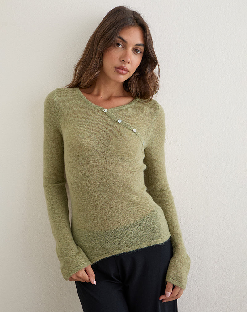 Elanur Long Sleeve Top in Sheer Knit Sage Green