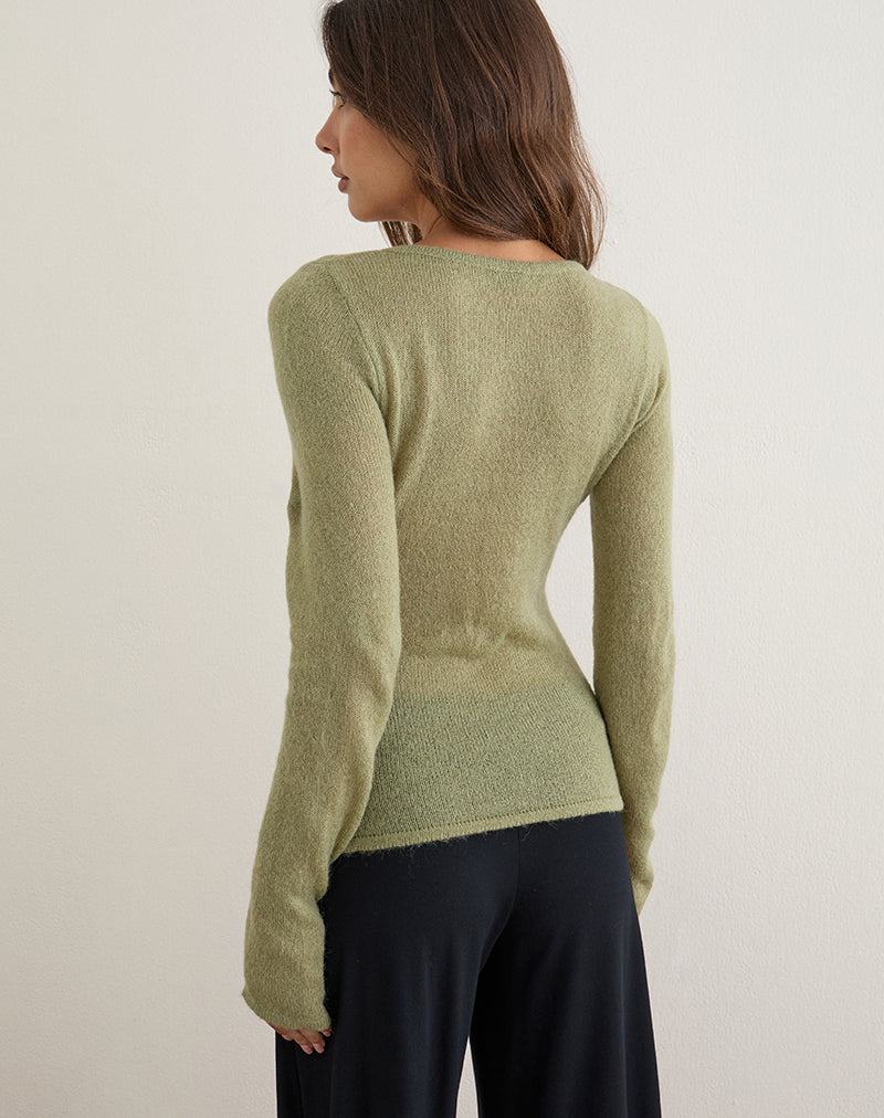 Immagine della maglia a maniche lunghe Elanur in maglia trasparente verde salvia